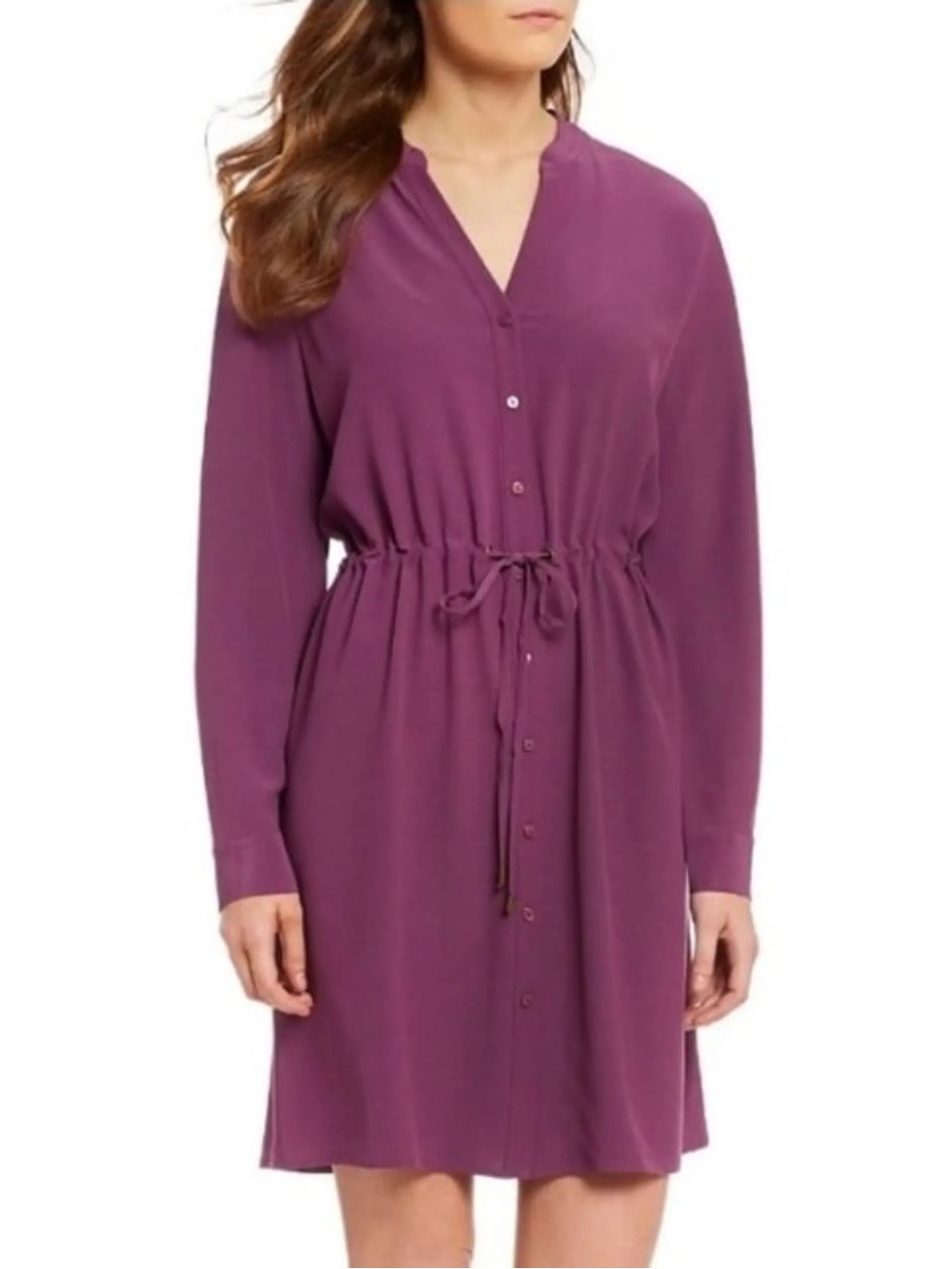 NWT Eileen Fisher Current Tencel Viscose Stand Collar Shirt Draw String Dress- M